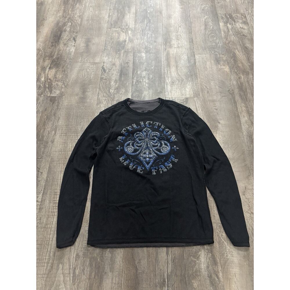 Y2K Affliction Reversible Long Sleeve Thermal Shirt Black Grey Size Xl